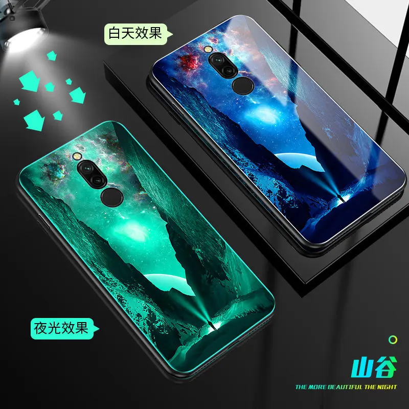 E Светящийся чехол для телефона Xiaomi Redmi 8, чехол 6,22 дюйма, светящаяся задняя крышка из закаленного стекла для Xiaomi Redmi 8, силиконовый чехол - Цвет: E
