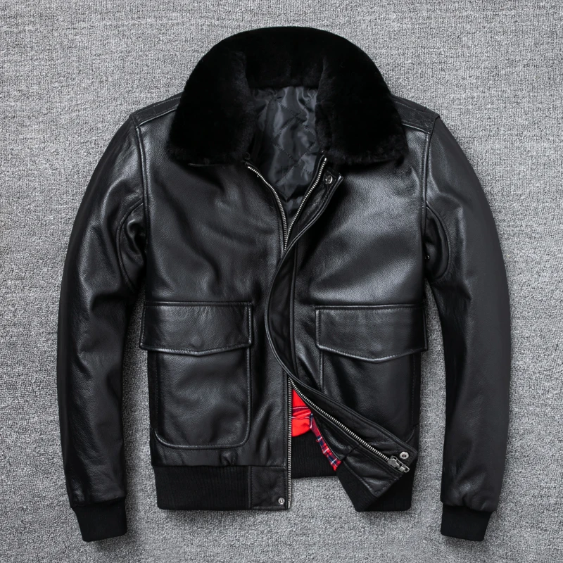 

2022 Brand New Winter Warm Classic G1 Genuine Leather Jacket Men Euro Size Black Cowhide Coat Thick Cotton