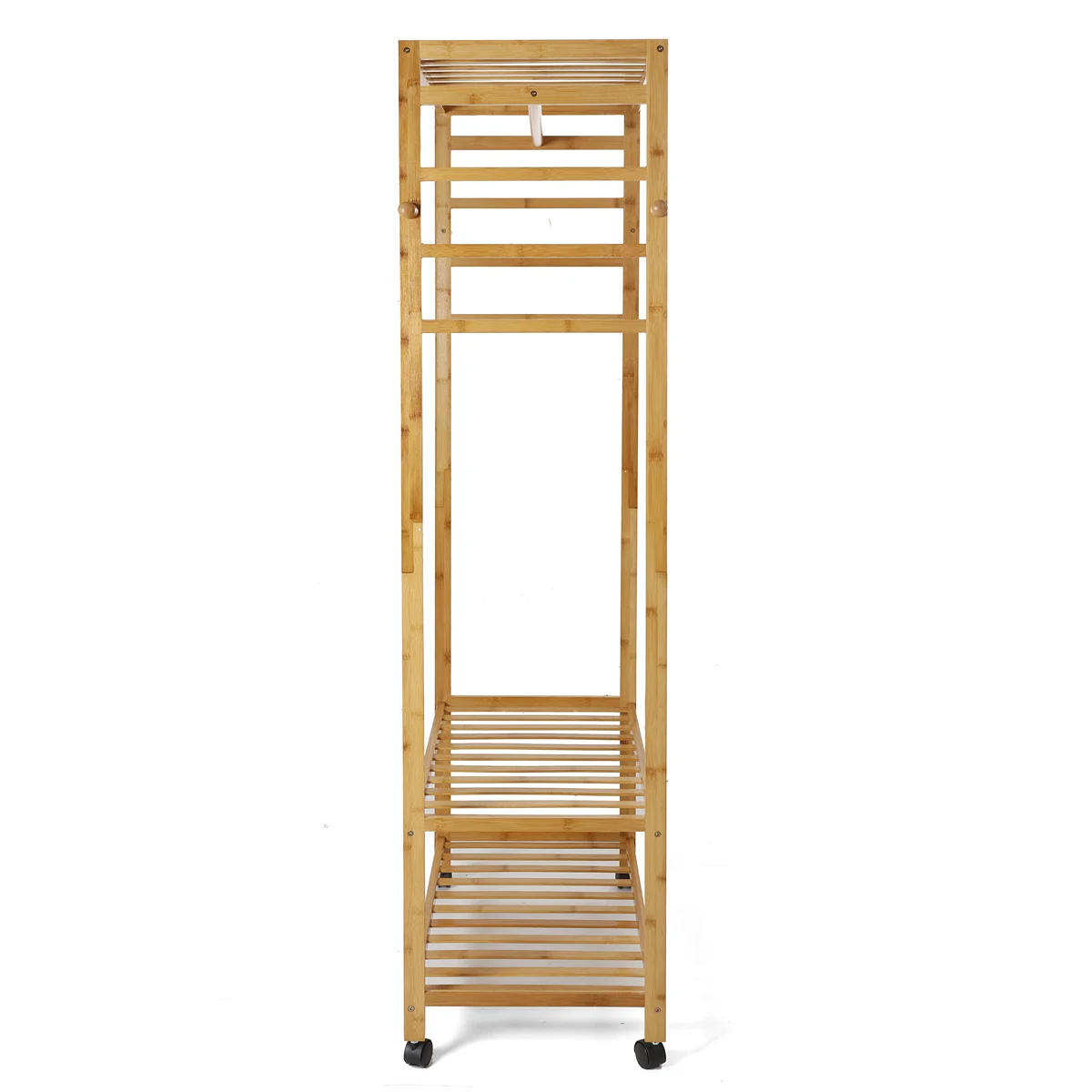 

2 Sizes Wooden Clothes Garment Hanging Stand Shoe Rack Display Shelf Clothes Hanger Furniture with Rolling Wheels