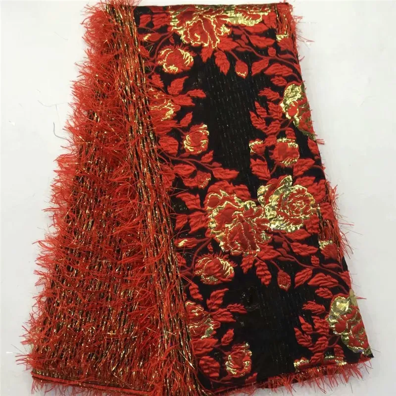 Лучшее качество жаккардовая ткань парча кружево африканские кисточки кружевная