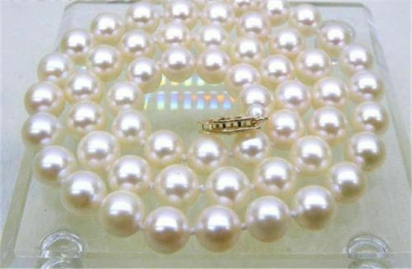 

HABITOO Luxury 8-9MM Natural White Round Freshwater Pearl Necklace for Women Jewelry 14K Gold Hollow Out Clasp Charming Gift