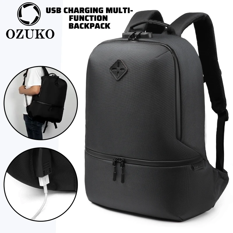 

Рюкзак мужской OZUKO, многофункциональный, с USB-разъемом, для работы и путешествий, для подростков, водонепроницаемый, школьный