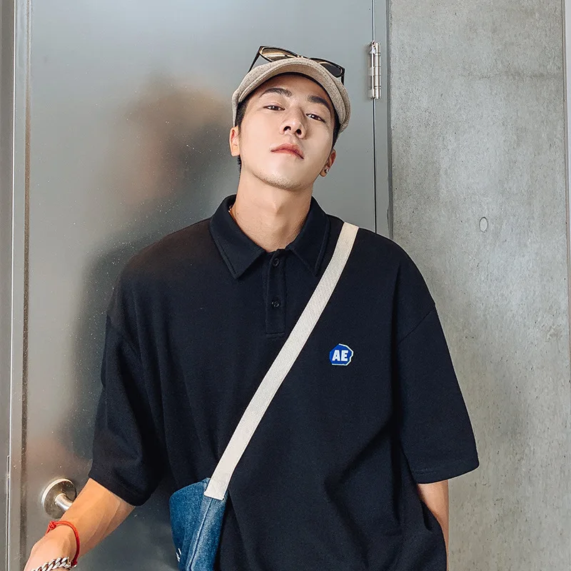 

Japanese college POLO shirt short sleeve JK uniform contracted lapel T-shirt loose Hong Kong leisure male half sleeve tide