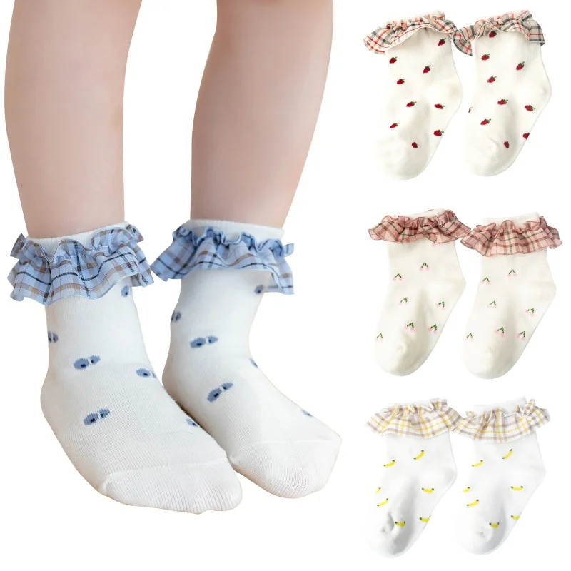 Beb&eacute; NI&Ntilde;OS Calcetines de algod&oacute;n de encaje de princesa para ni&ntilde;as Sweete cuadros reci&eacute;n calcetines punto beb&eacute; calcetines punto primavera oto&ntilde;o beb&eacute; Calcetines-3