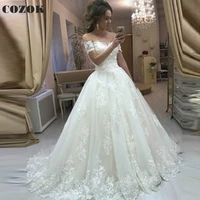 vintage wedding dresses for women ball gown short sleeve tulle lace appliques crystal formal bridal gowns co126