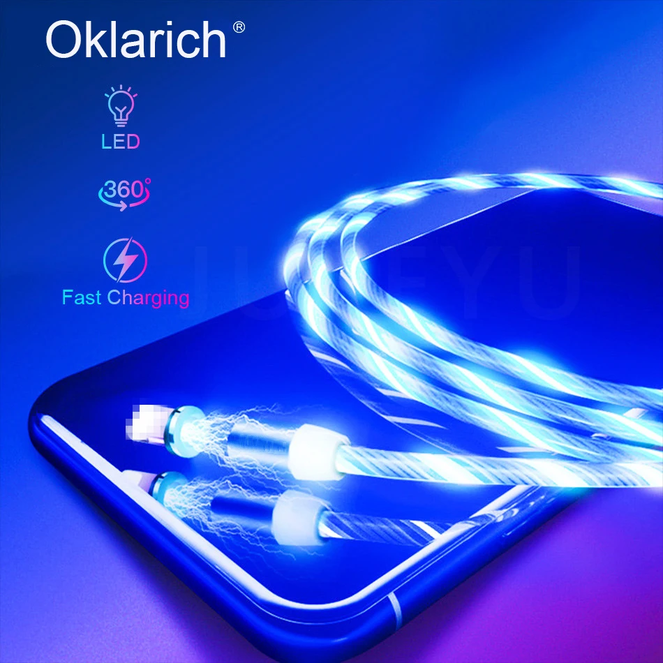 

Magnetic Charger Micro USB Type C USB Cable 8Pin LED Flowing Fast Charging for iPhone 12 Samsung S21 Android Mobile Phone Cable