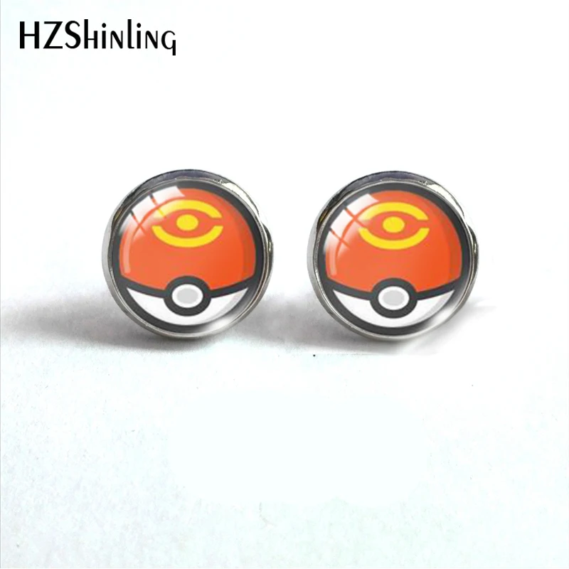 Pokeball покебол Пикачу Япония Аниме стеклянный купол круглые милые серьги-гвоздики Pokeball узор ручной работы ювелирные изделия серьги - Окраска металла: 2