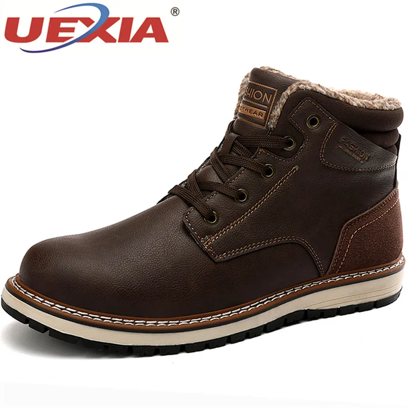 

UEXIA Brand NEW Fashion Winter Fur Supper Warm Plush Snow Boots Men Adult Male Shoes Non Slip Rubber Casual botas Ankle Footwear