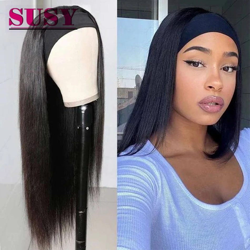 

Malaysian Straight Headband Wigs Human Hair Headband Wig For Black Women 180% Density Headband Wigs Glueless Human Wigs 28 Inch
