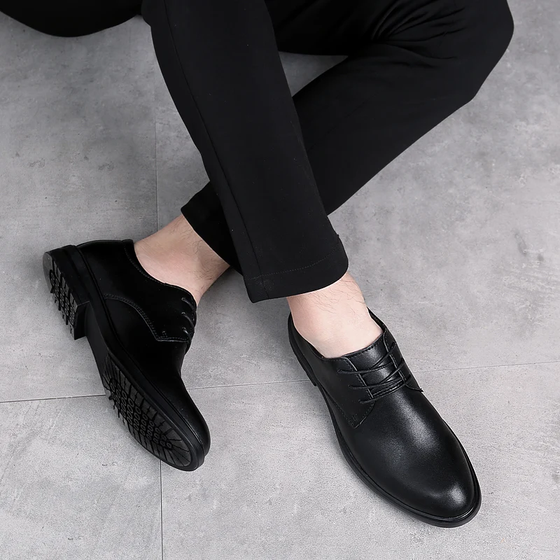 

Men Genuine Leather shoes Platform Wingtip Oxford Shoes Pointed Toe Lace-Up Oxfords Dress Brogues black Wedding Shoes men