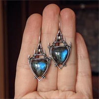 retro gothic style lock pendant earrings simple and shiny blue color stones temperament women jewelry party gifts accessories
