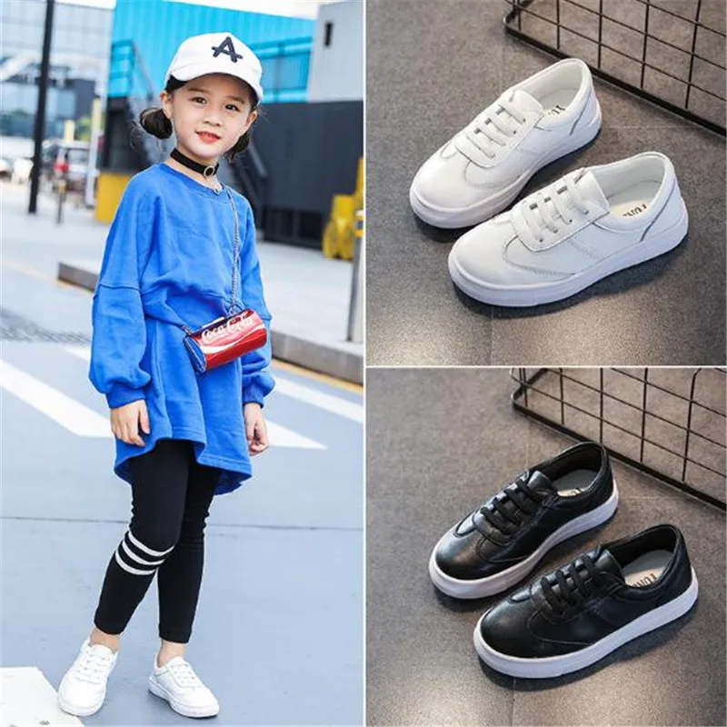 

New White Casual Shoes Children Genuine Leather Breathable Student Boys Girls Sports Shoes Kids Sneakers Flats 041