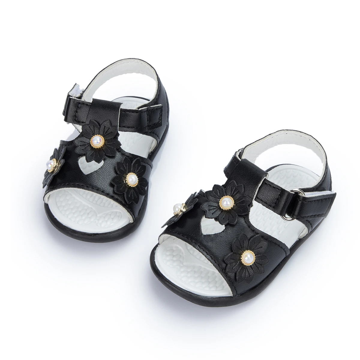 

KIDSUN 2021 New Product Baby Sandals Flower Leather Rubber Sole Flat Summer Outside Baby Girls Sandals Toddler First Walkers