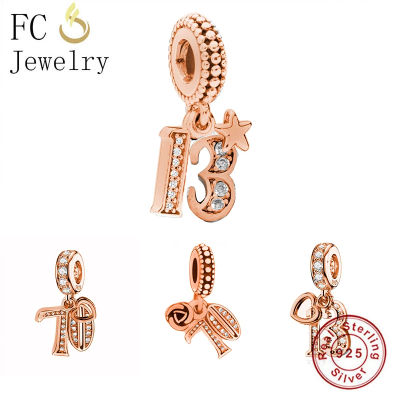 FC Jewelry Fits Brand Charms Bracelet 100% 925 Silver Rose Gold 13th 70th Beads Pendant For Making Women Birthday Berloque 2020 | Украшения