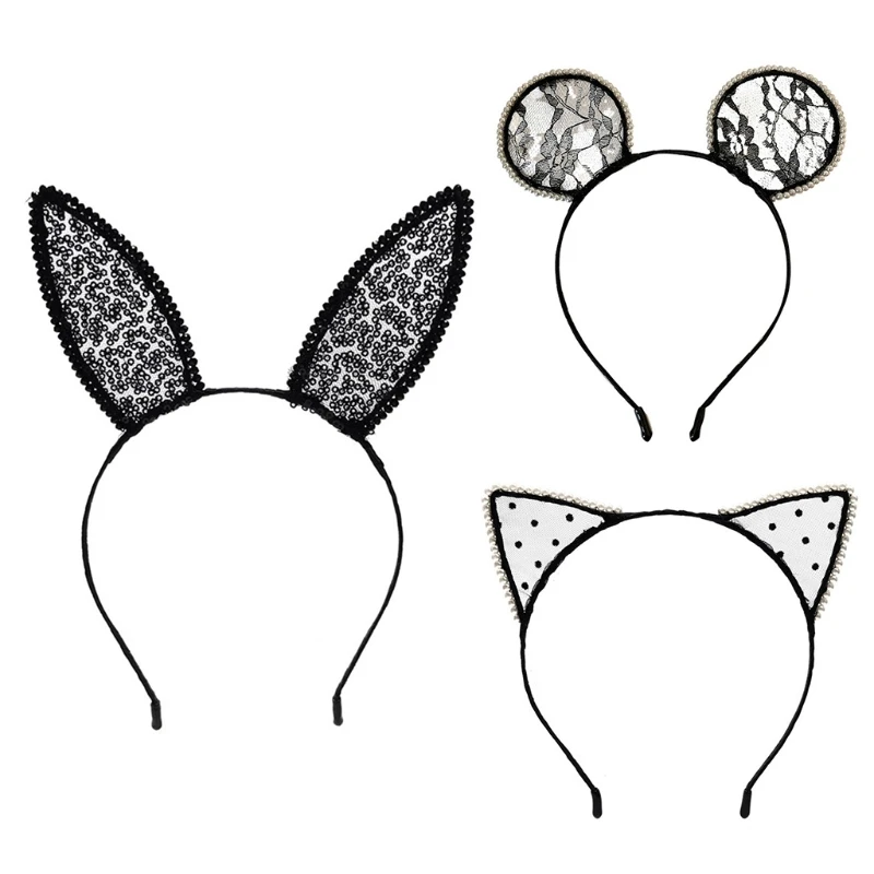 

Lovely Alloy Lace Mouse Ears Headband with Imitation Pearl Edging Animal Cosplay Costume Hairband Masquerade Party Anime Hair Ac