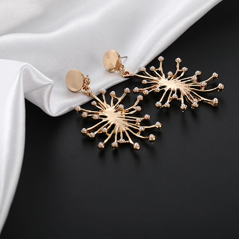 Дизайн фейерверка Имитация Жемчуга Цветок большие серьги креативный