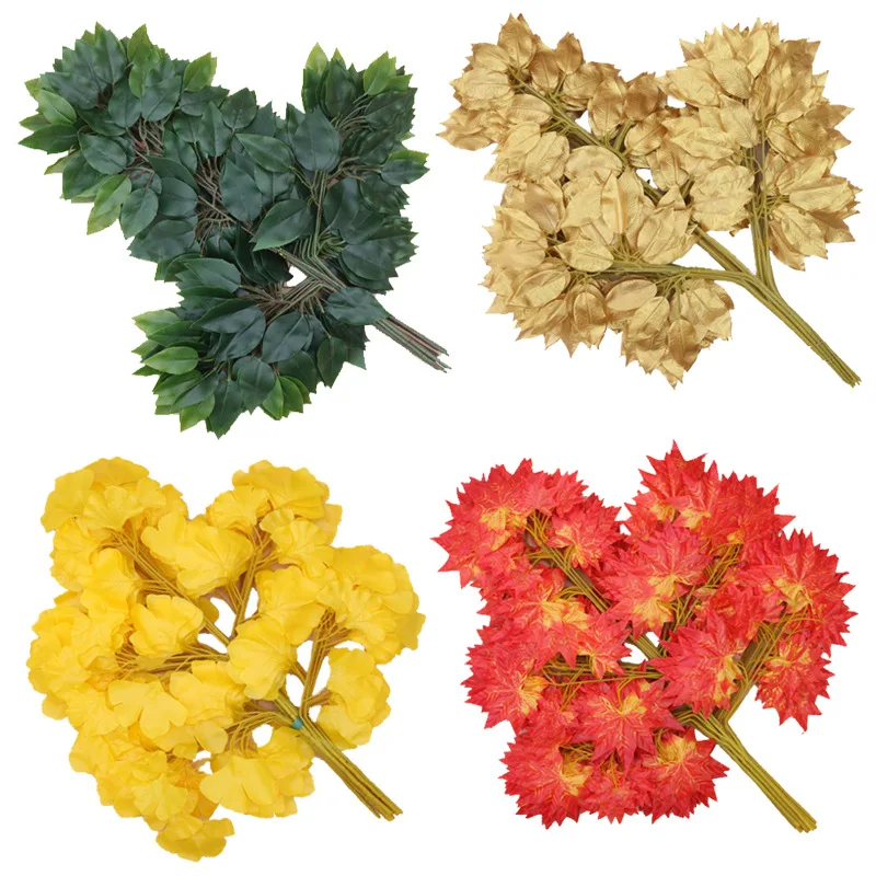 

10Pcs Artificial Banyan Leaf Table Flower Simulation Green Plants Home Wedding Christmas Decoration Wreath Photography Props