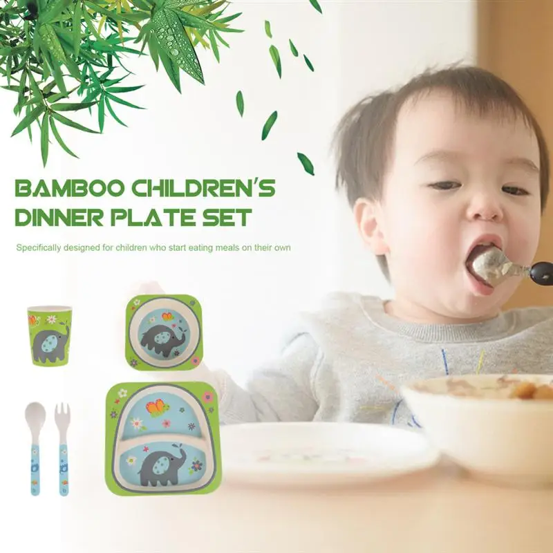 

5Pcs Kids Dinnerware Set Children's Dinner Cup Fork Plate Bowl and Spoon