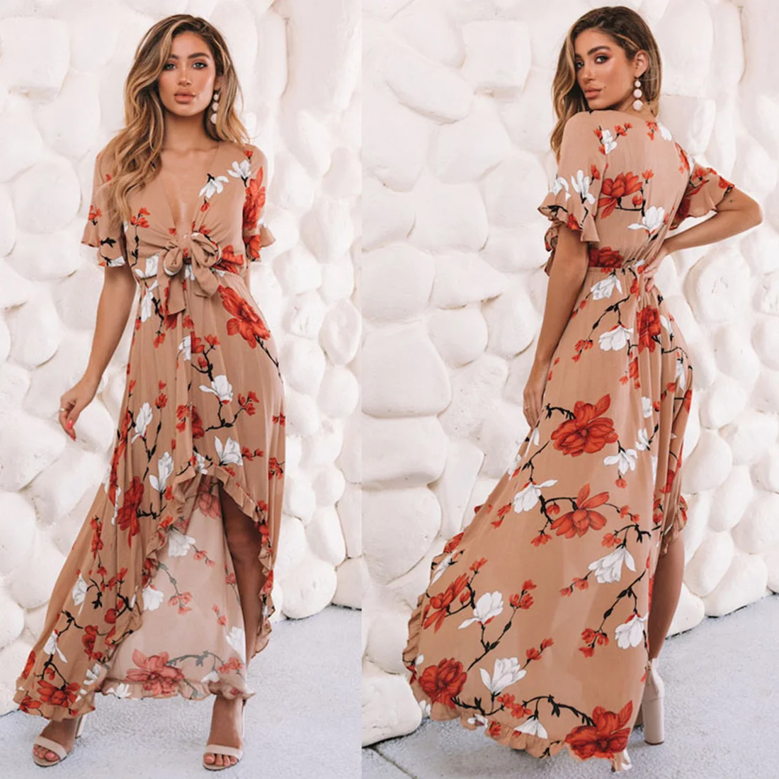 Сексуальное женское платье с глубоким v образным вырезом летние кружевные рукава