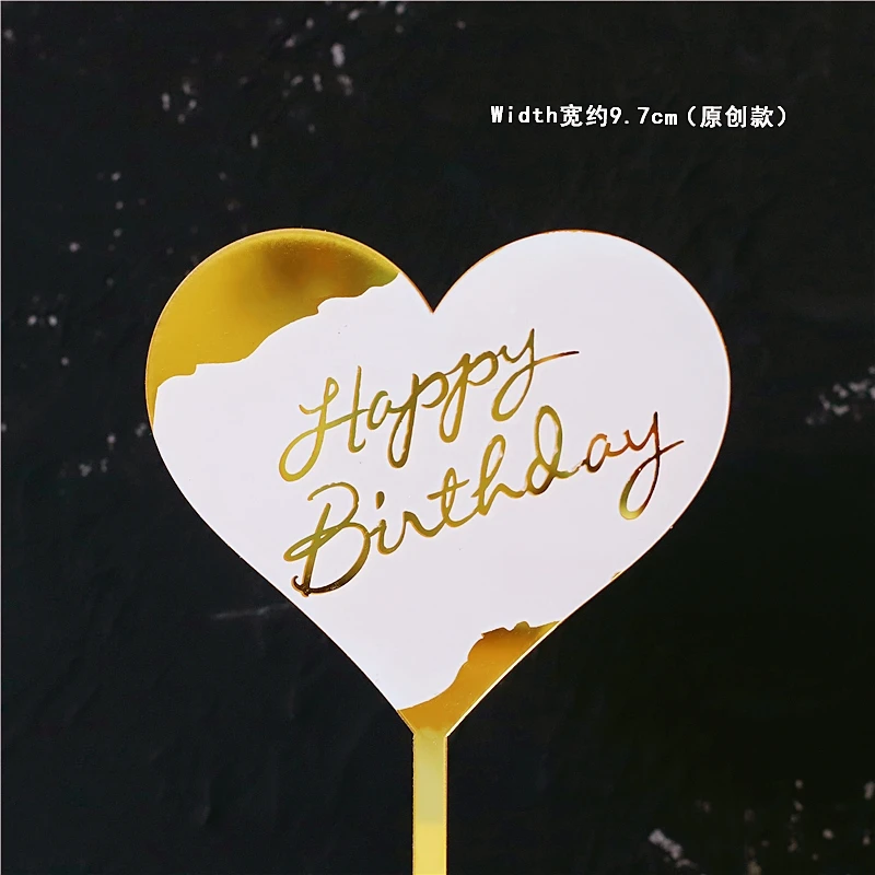 

Original Design Brush Style Gold Black Acrylic Handwriting Happy Birthday Cake Topper Dessert Decoration for Birthday Party