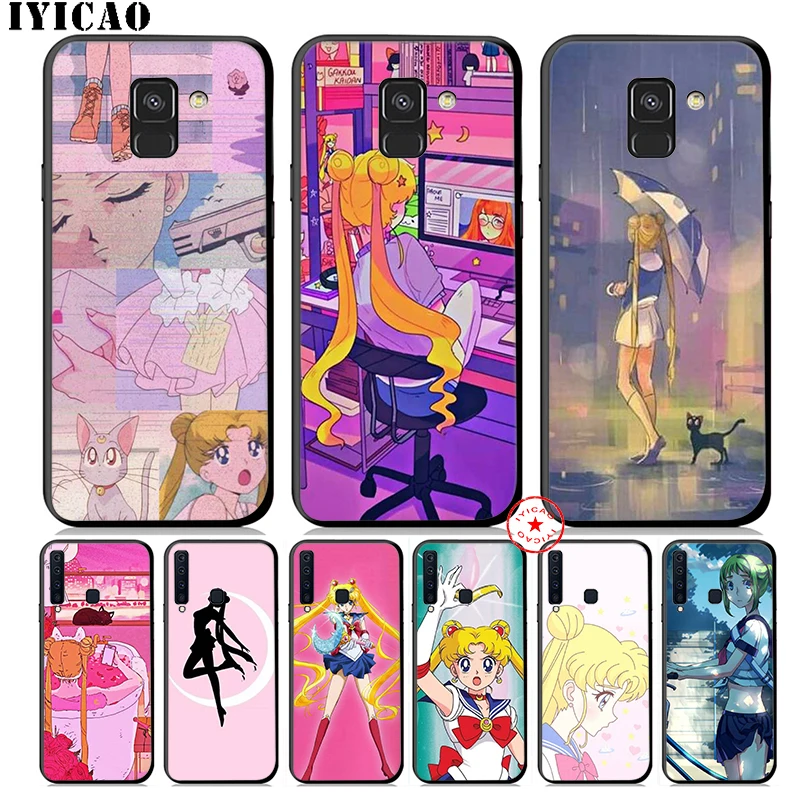 IYICAO Pink Anime Kawaii Sailor Moon Soft Phone Case for Samsung Galaxy A9 A8 A7 J6 A6 Plus 2018 A5 A3 2016 2017 Silicone Cover |