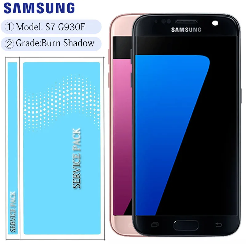 Сенсорный ЖК диплей Burn shadow G930 G930F с рамкой для SAMSUNG Galaxy S7|Экраны мобильных