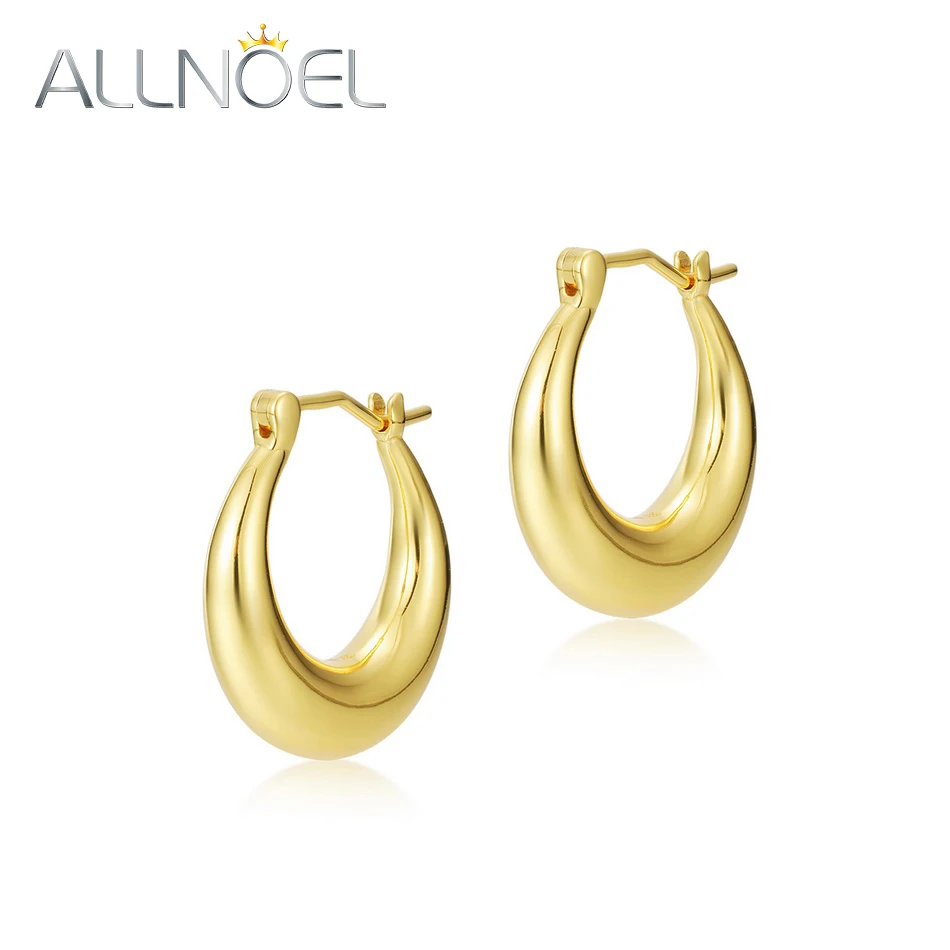 

ALLNOEL Solid 925 sterling silver Earrings Real Gold Plated Round Hoop Earrings 2021 Trend Anniversary Fine Jewelry New Gift