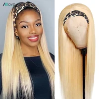 Allove 613 Blonde Headband Wig Cheap Straight Headband Wig Human Hair Brazilian Ombre Colored Full Machine Made Wigs For Women