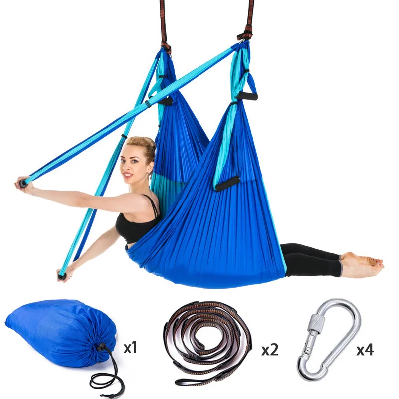 Double Blue and Belt Антигравитационный гамак для йоги 2,5*1,5 м, летающее поворотное устройство для воздушной тяги, комплект гамака для йоги, подвесной ремень для домашнего спортзала, ТРАПЕЦИЕВИДНОЕ поворотное устройство - Цвет: Double Blue and Belt