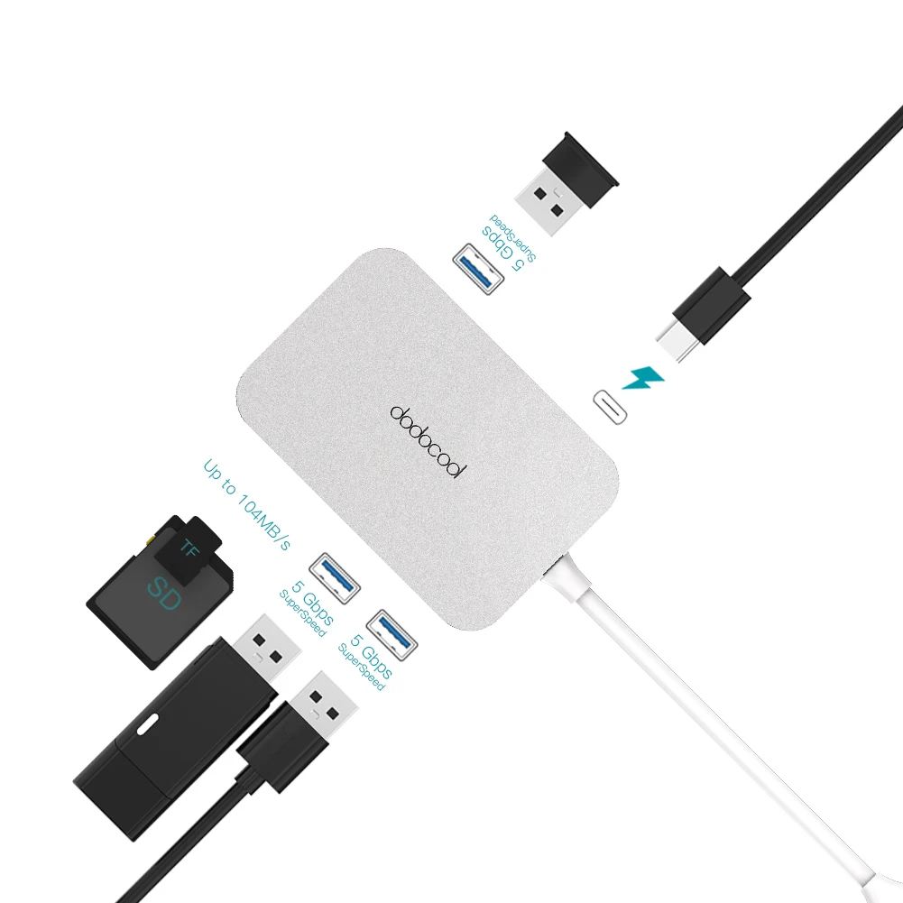USB-концентратор dodocool 6 в 1 USB Type-C 3 0 для MacBook Pro Samsung Galaxy S9 Huawei P20 | Компьютеры и офис