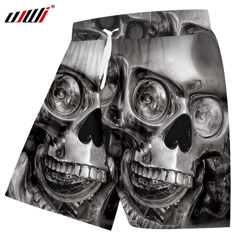 

UJWI Man Punk Rock Beach Shorts 3D Printed Funny Metal Skull Shorts Big Size Harajuku Mens Streetwear Dropshipping