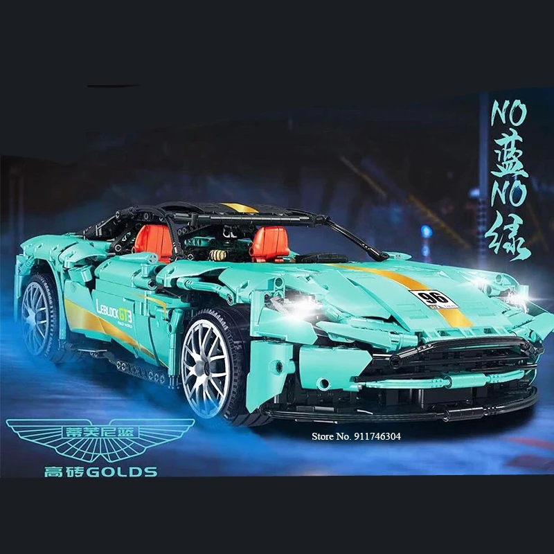 

Moc Speed Champion Sports Car Blocks Technical Aston Martin Blue Lake Sports Car Set Bricks Educational Toys 10262 Boy Kids Gift