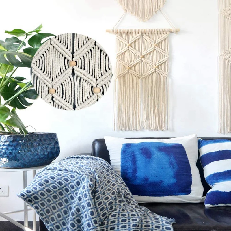 

Macrame Cotton Cord 3mm with Macrame Beads Wooden Rope Wooden Rod with Hooks for Plant Wall Hangers Macrame Kit