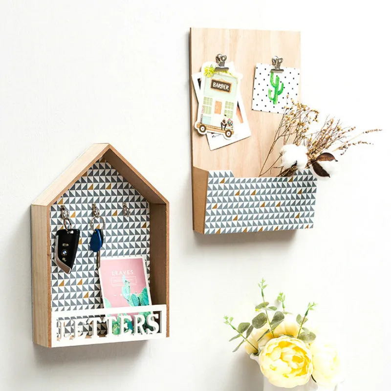 Скандинавские Деревянные Настенные ящики для ключей в форме домика стеллажи