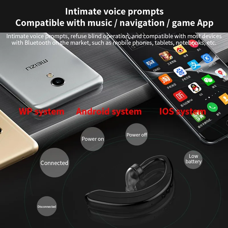 

M20 Bluetooth Earphone Wireless Handfree Single Earhook Headset Talking Time with Microphone for Car Driver