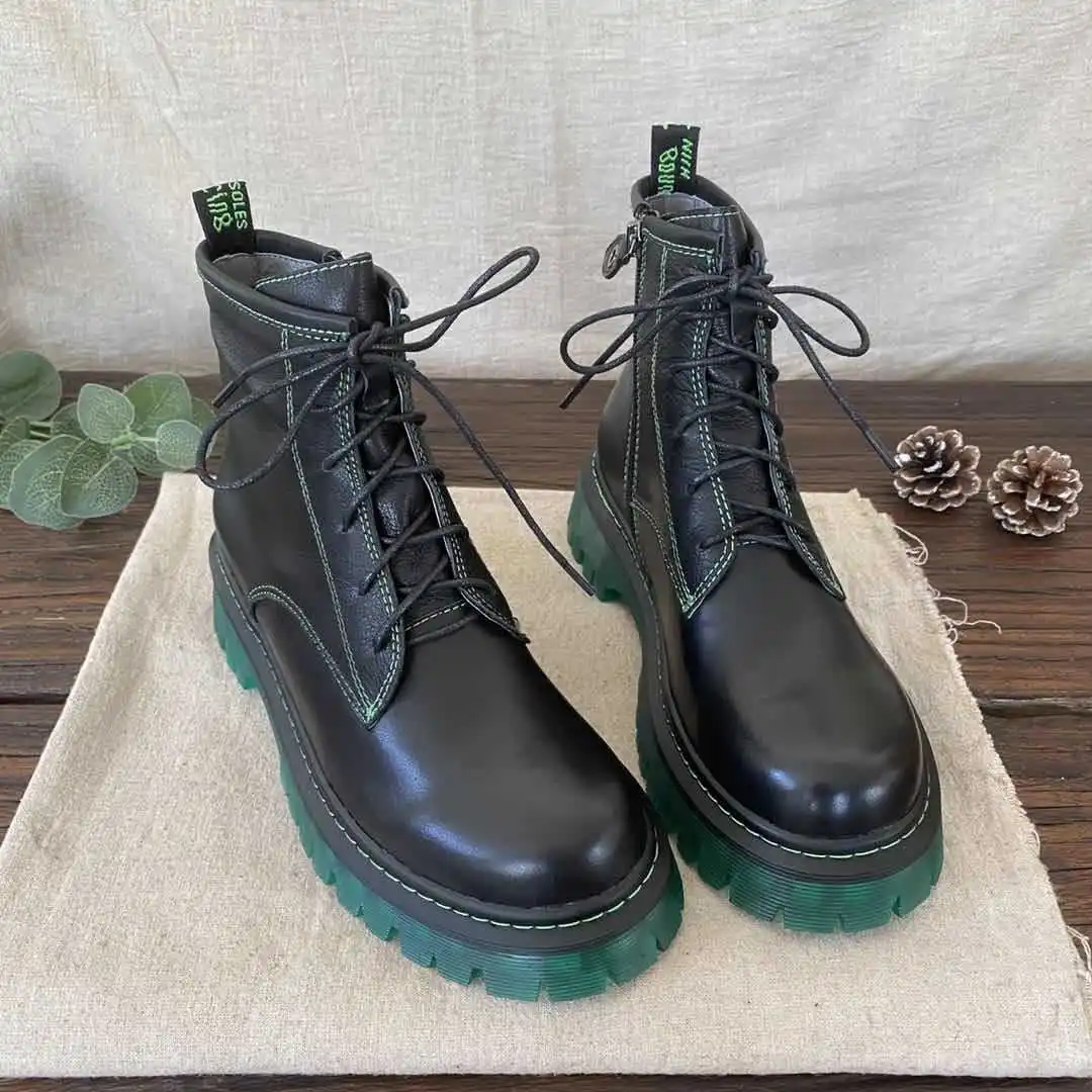 

Женские Новые повседневные ботинки на молнии в стиле ретро, однослойные ботинки на мягкой подошве, ботинки мартинсы на шнуровке, новая женс...