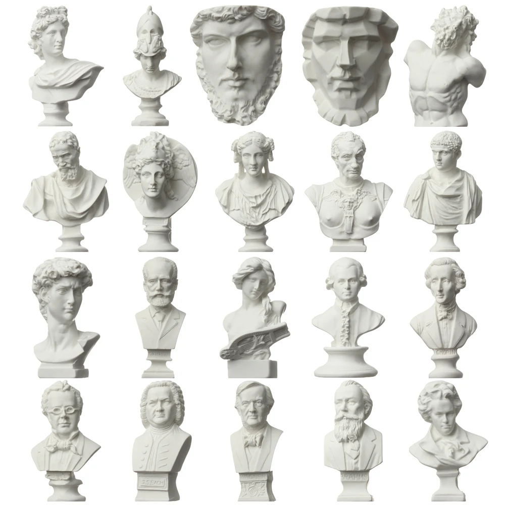 

New Mini Figurine Plaster Statue Greek Mythology Celebrities Famous Sculpture Drawing Practice Gypsum Bust Portraits Home Decor
