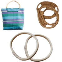 1pair 2styles round shape bamboo handle diy handmade women handbag tote purse handles rattan wooden bag accessories replacement