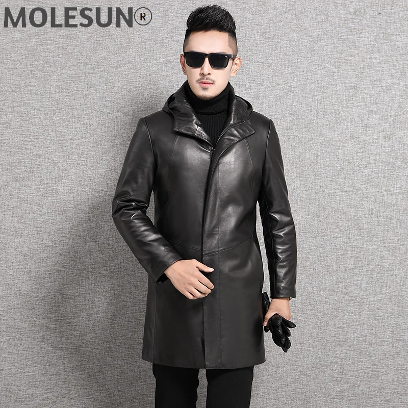 

AKOOSUN Winter Down Jacket Genuine Leather Jackets Men's Clothing Hooded Windbreaker Mens Sheepskin Coat Ropa Hombre LXR541