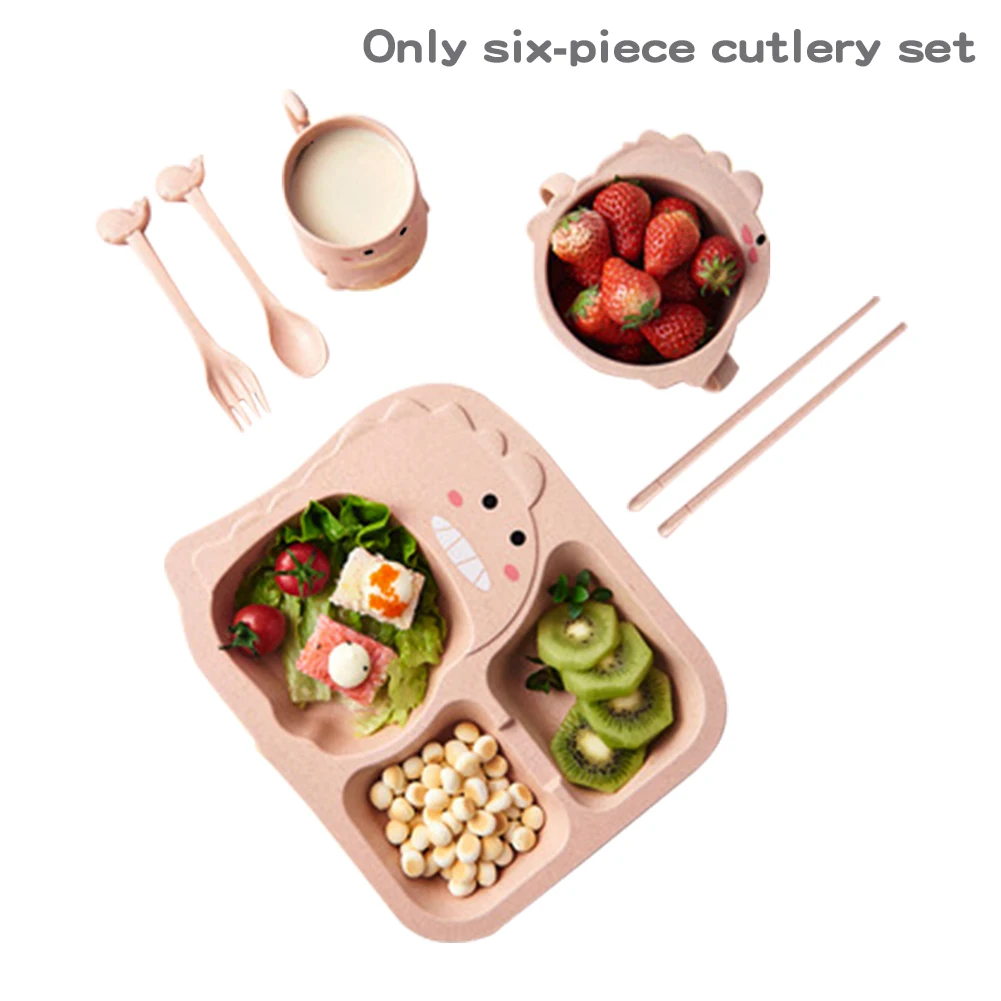 

6pcs Spoon Children PP Plate Bowl Cartoon Dinosaur Cup Cute Baby Tableware Set Food Gift Easy Clean Forks Dish Dinner Meal