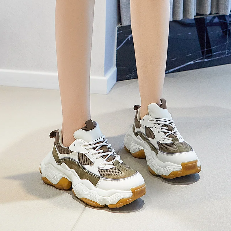 

KemeKiss Women Sneakers Real Leather Mixed Color Casual Shoes Woman Lace New Fashion Platform Lady Daily Footwear Size 35-39