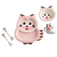 Pink Детская посуда, Детские тарелки, чаша для кормления, тарелка, креативная мультяшная Трубная решётка рис для детей, миска, 5 предметов, посуда - Цвет: Pink