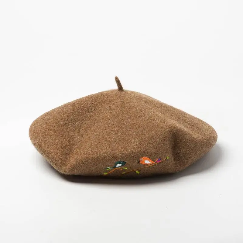 

Autumn Winter Hat Women Wool Beret Birds Pattern Beret Female Boina Feminina Flat Cap Gorra Plana Winter Beanie