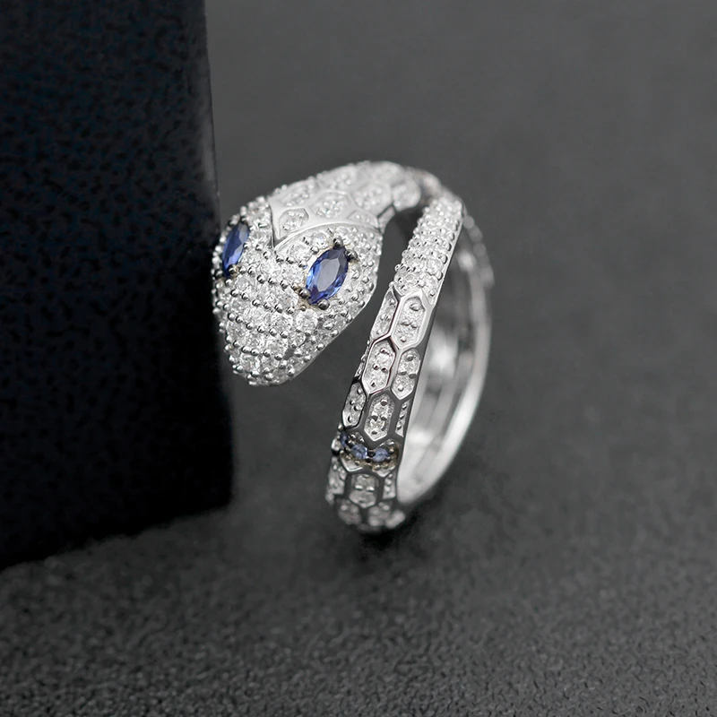 

Hot Sale s925 sterling silver temperament The blue eye Snake Rings Silver Color Zirconia Lucky Rings For Women Gift Jewelry