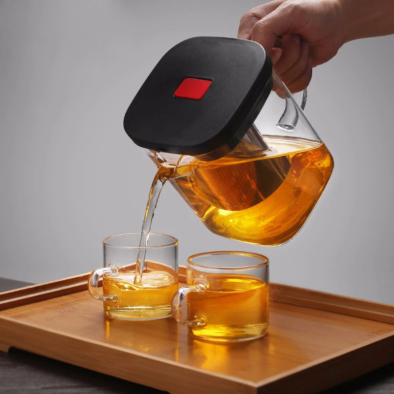 

Clear Glass Tea Set Teacup Sets Heat Resistant Square Glass Teapot With Tea Infuser Puer Oolong Tea Pots Kettle Office Tea Cup