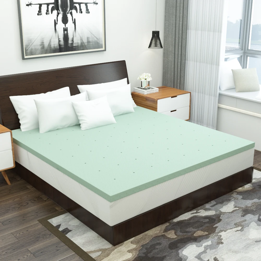 

1.5 Inch California King Size Mattress Topper Green Tea Memory Foam Bed Pad, Ventilated Design