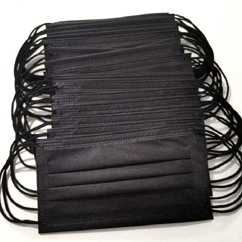 

10pcs/100pcs/500pcs Disposable Mask 3-layer Non-woven Fabric With Meltblown Cloth Hanging Ear Type Black Adult Mask