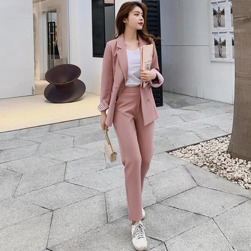 

New Fashion Spring Summer Women Office Lady Slim Blazer Pants Two-Piece Set Suits Female