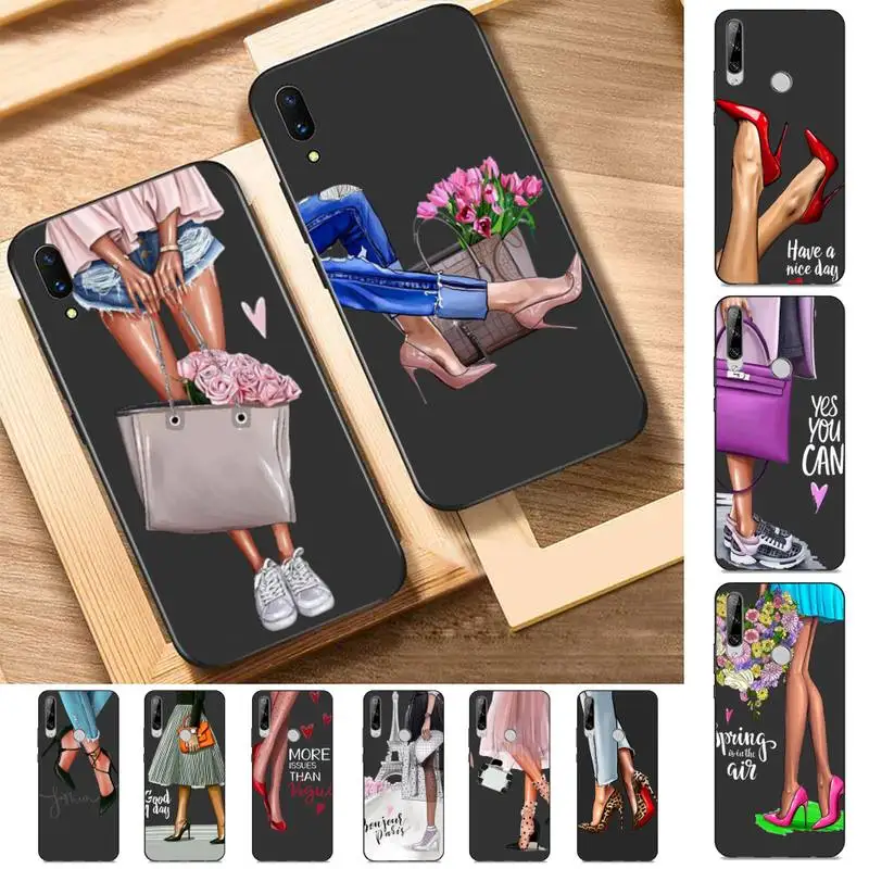 

FHNBLJ Fashion High heels Girl Flower Luxury Phone Case for Huawei Mate 20 10 lite pro X Honor paly Y 6 5 7 9 prime 2018 2019