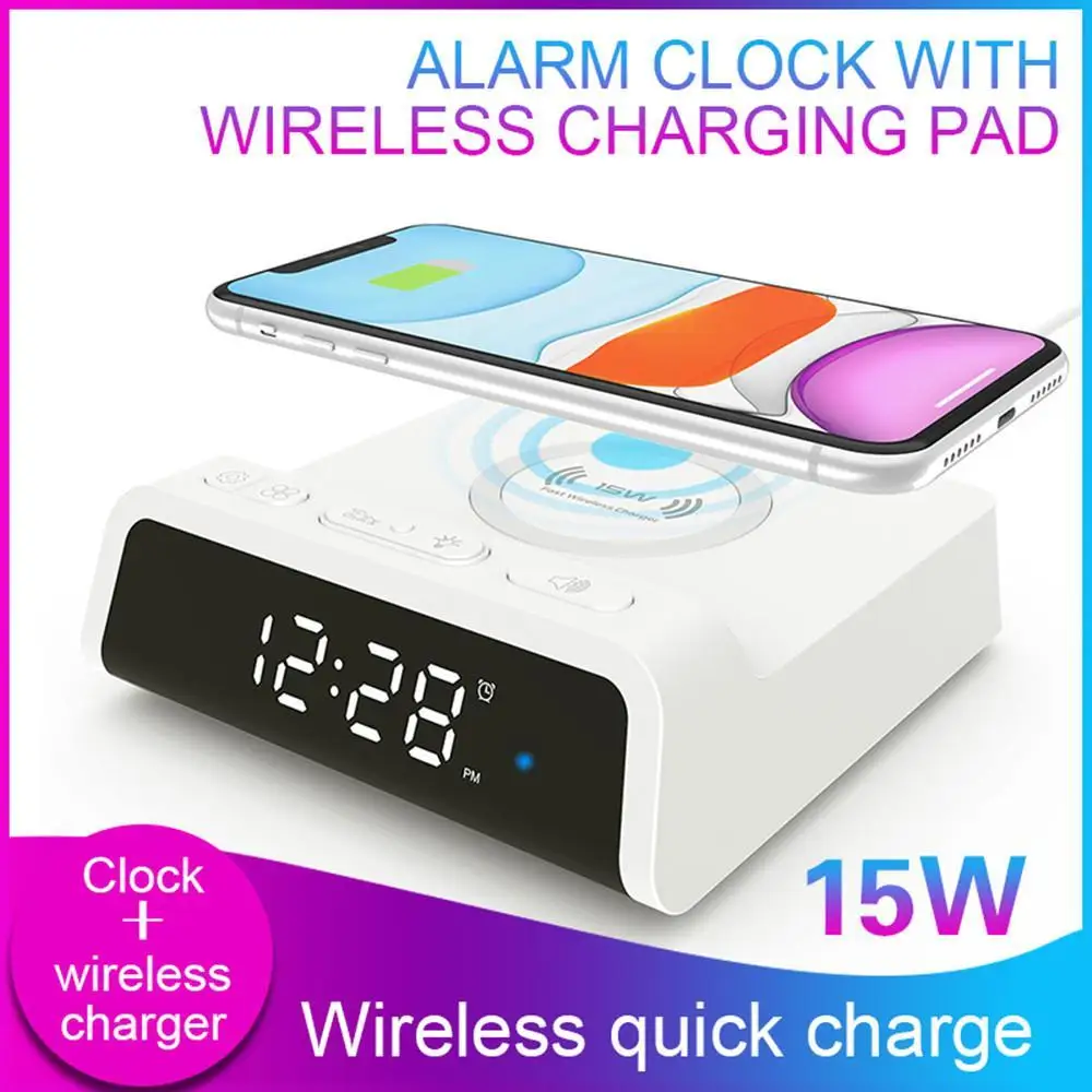 

Electric LED alarm clock with Wireless Charger,Qi 15W Fast Wireless Charging for iPhone 12 11 Pro 8 X XR XS MAX S10 S9